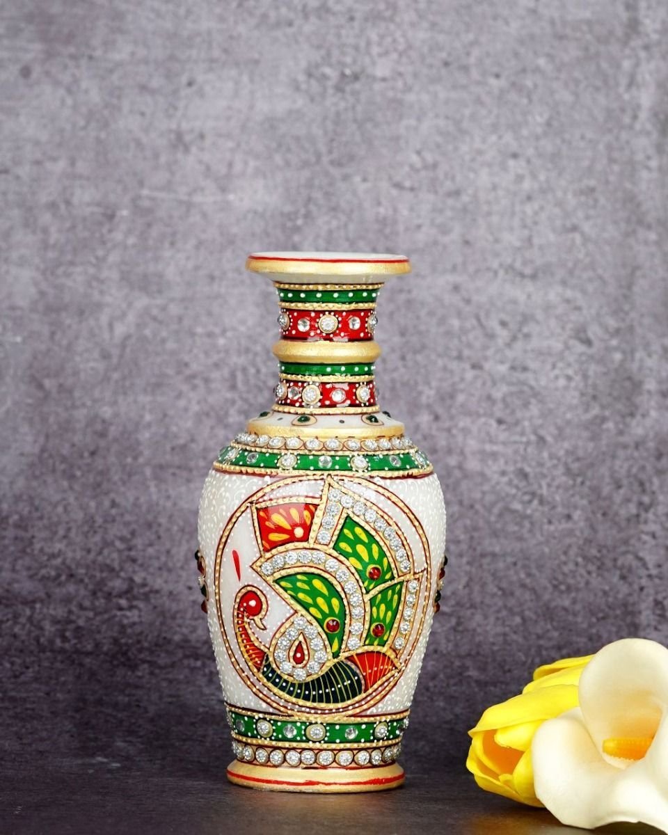 0124 Marble Handcrafted Minakari Vase - Image 1