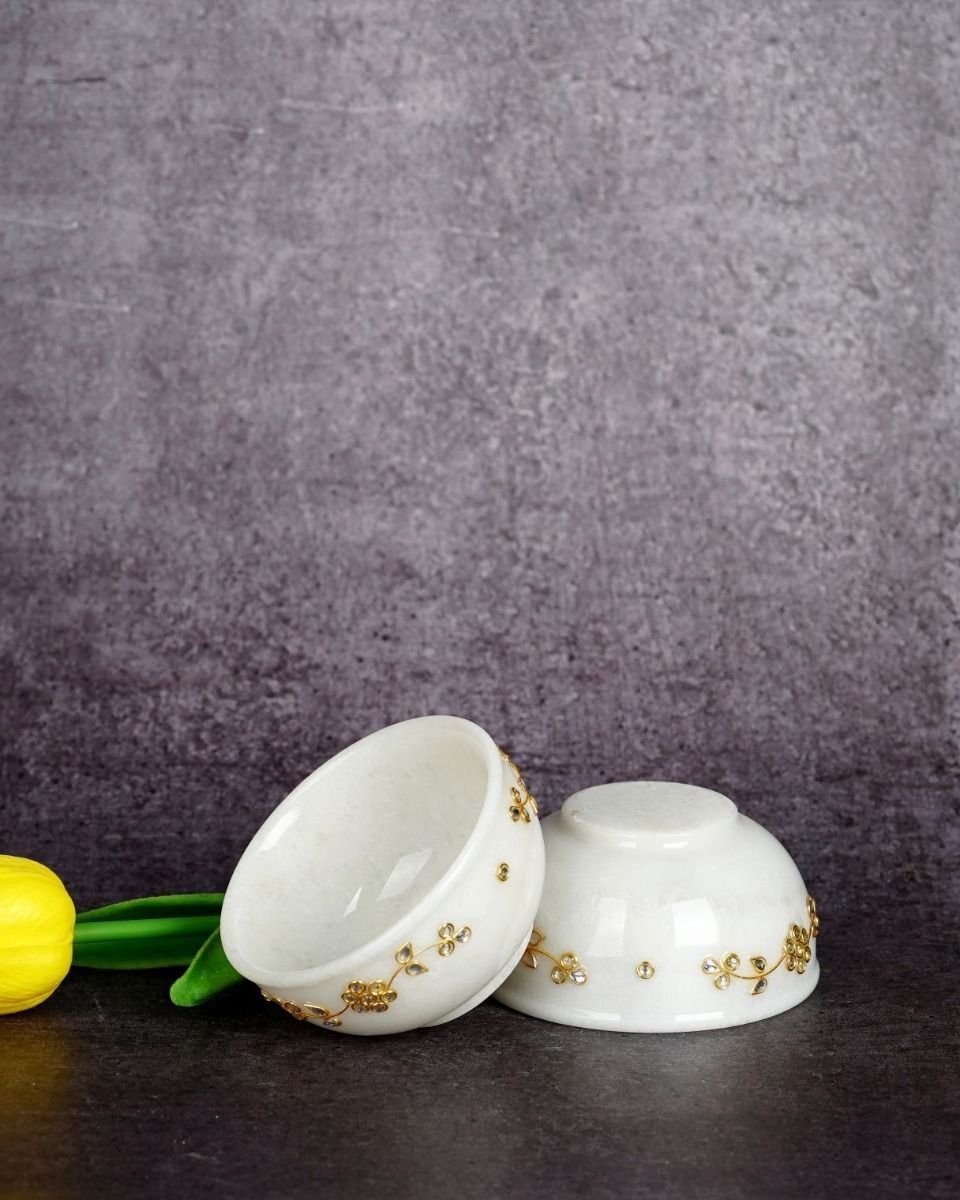 0129 Marble Handcrafted Inlay Bowl Set of 2 - Image 1