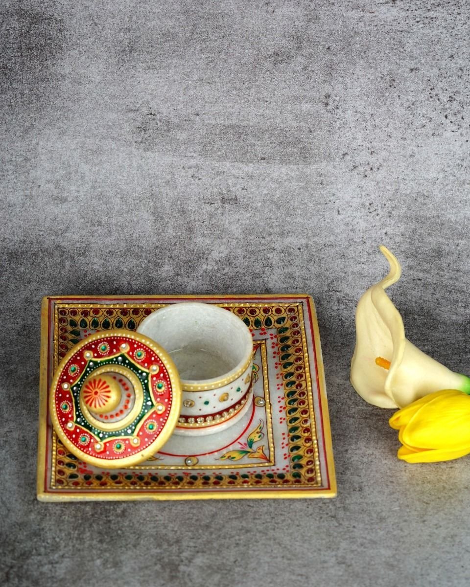 039 Marble Handcrafted Container Box with Tray - Image 1