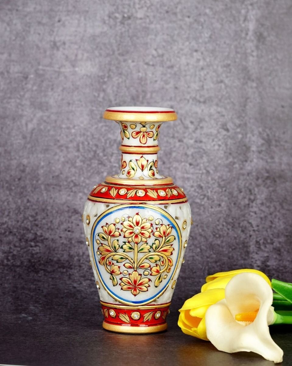 094 Marble Handcrafted Decorative Meenakari Work Vase - Image 1