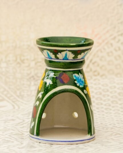 Blue Pottery- Handcrafted Aroma Candle Stand(Green)