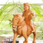 Maharana Pratap Hand-Carved Wooden Statue
