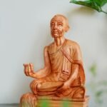 Meditating Saint Hand-Carved Wooden Statue